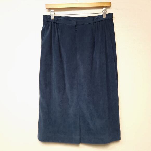 Vintage Leslie Fay Skirt Size 12 Womens Blue Faux Suede Midi Flat Front - Picture 4 of 7